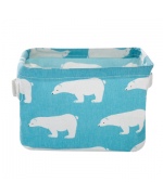 棉麻布藝帶提手桌面雜物收納盒-北極熊藍