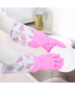 薄款平口加絨防水清潔手套-粉色